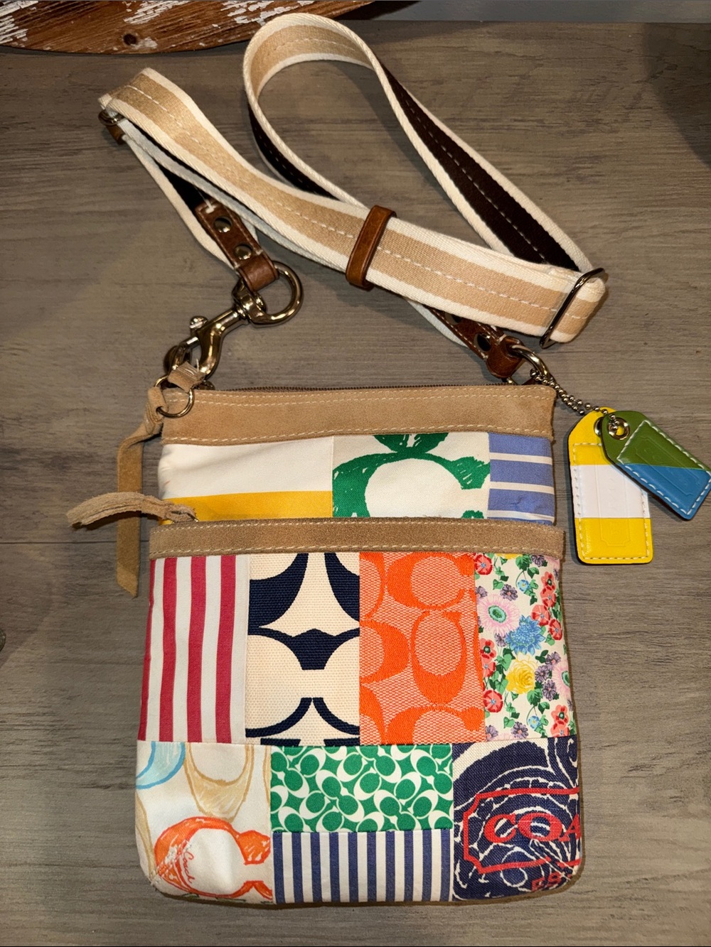 Coach Hamptons Vintage Patchwork Canvas Crossbody Bag in Multi-Color